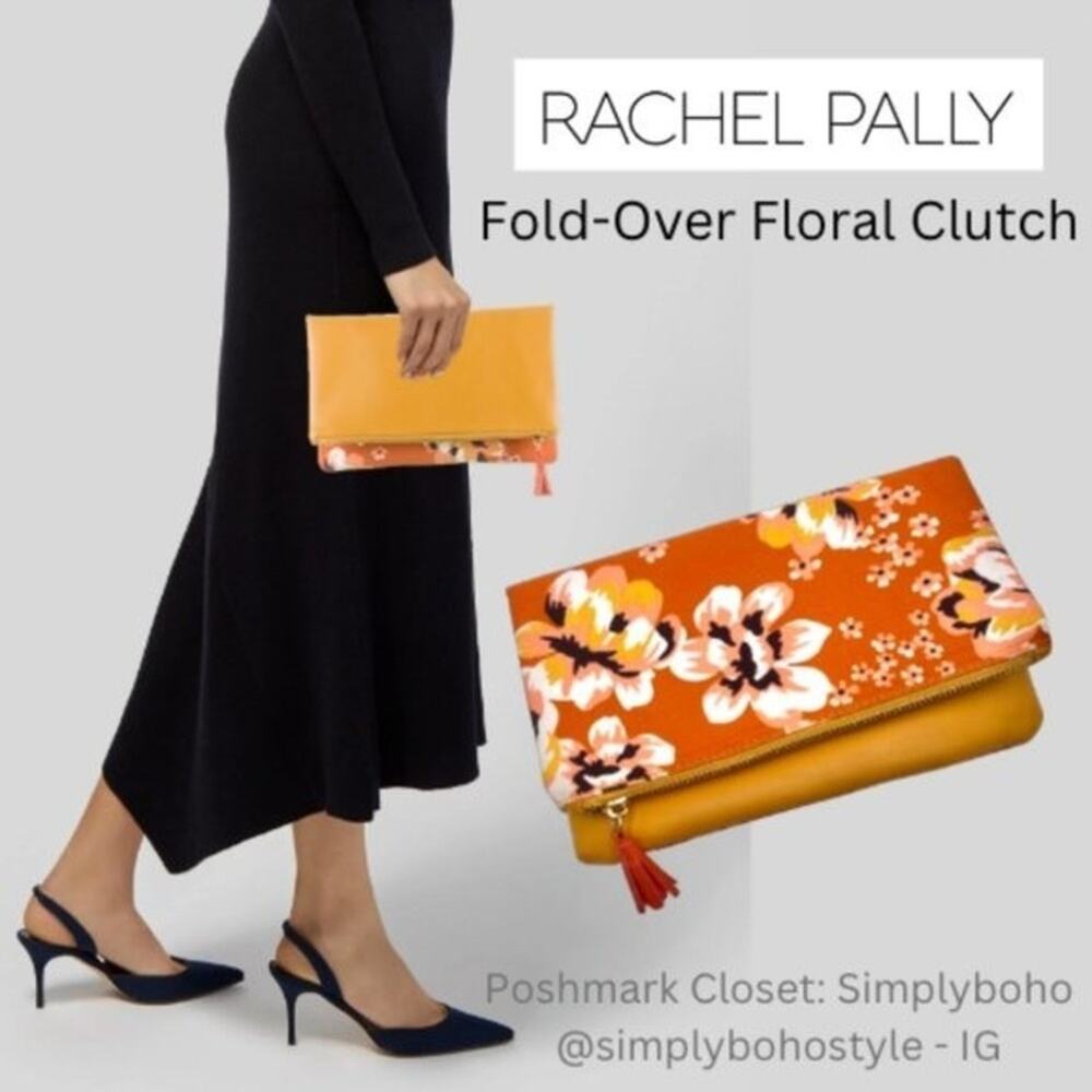 ANTHROPOLOGIE Rachel Pally Clutch Orange Leather Floral Print